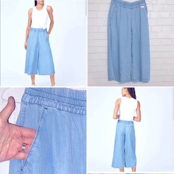 Sweaty Betty $128 Dusk Chambray Blue Wide Leg Culottes Cropped Pants XS EUC - Picture 1 of 13